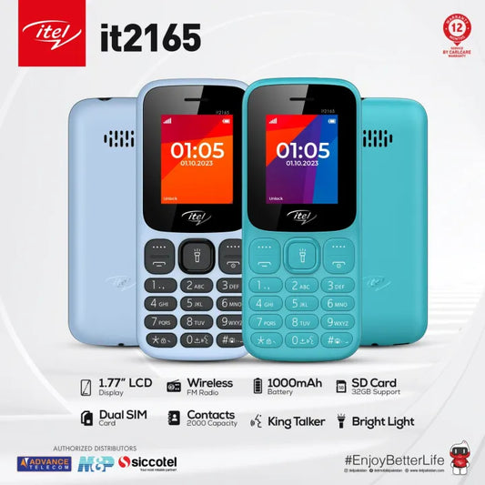 Itel it 2165 - Without camera - Dual Sim - 1.77 Inch Display - Dual Sim - PTA Approved with 1 Year Brand Warranty