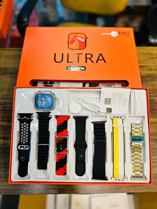 7 In 1 Ultra 2 Smart Watch 2.1 Inch 49MM Full HD Screen Series Ultra 9 Wireless Charging 7 Straps Waterproof IPS Amazing Quality